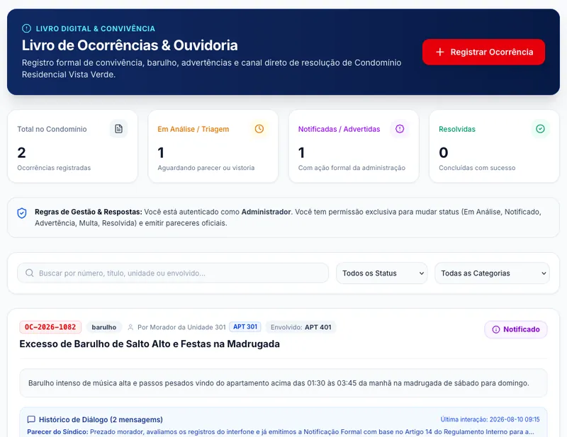 Livro de ocorrências e ouvidoria